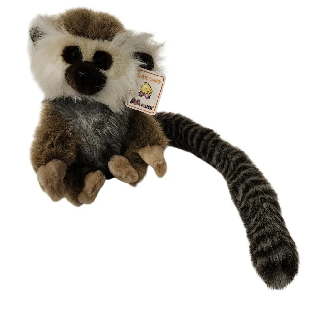 Vintage Lemur Plush Stuffed Animal Jungle Monkey Ring-tailed A&A Toy Grey Black‎
